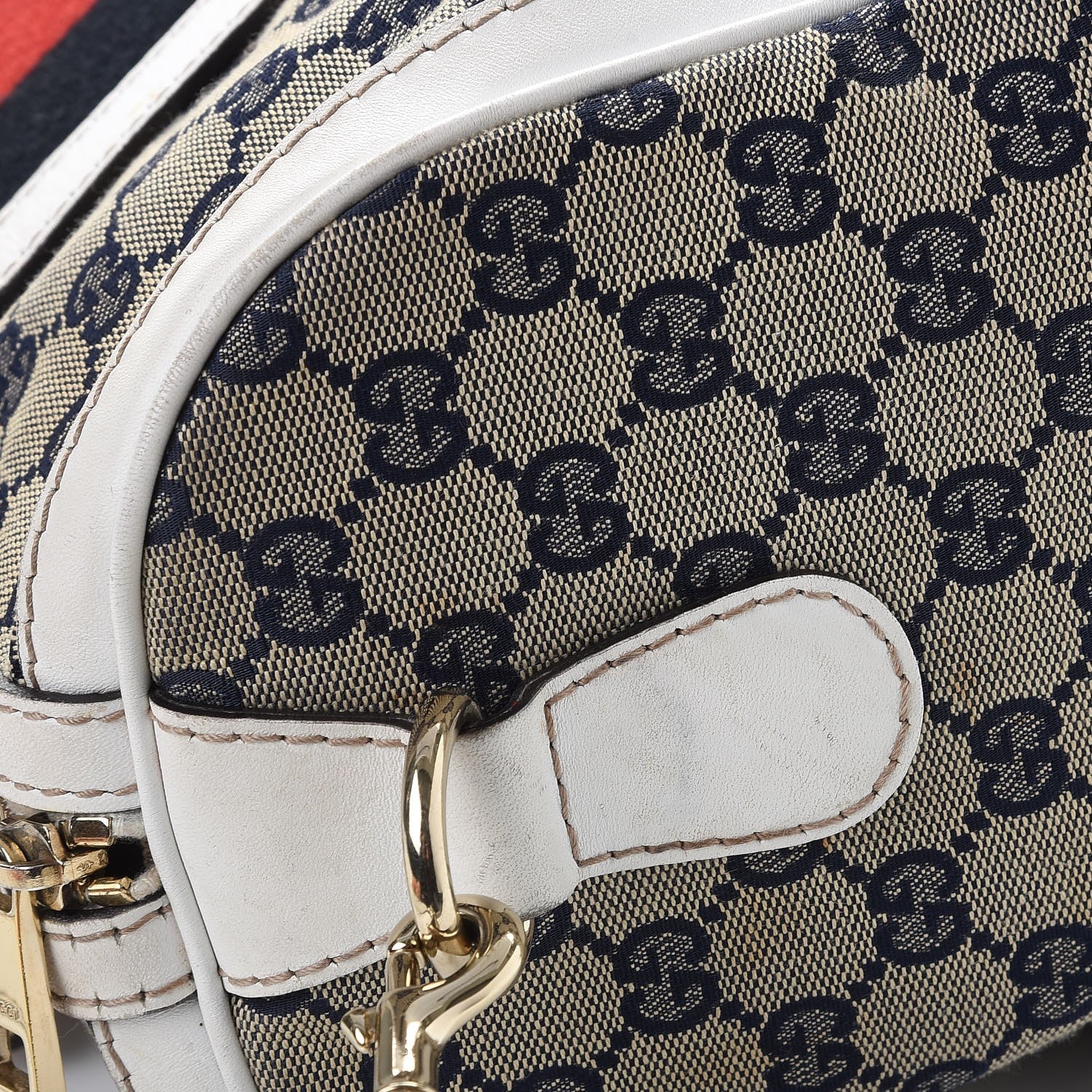 Gucci Monogram Selleria Calfskin Vintage Web Medium Boston Beige Blue Mystic White 32 of 32