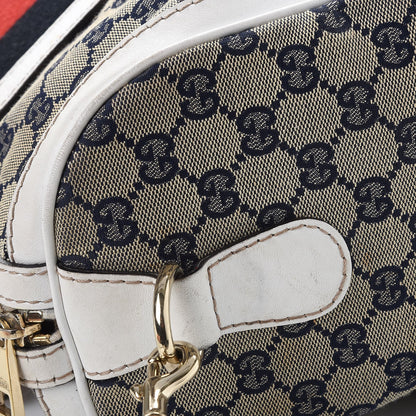 Gucci Monogram Selleria Calfskin Vintage Web Medium Boston Beige Blue Mystic White 32 of 32