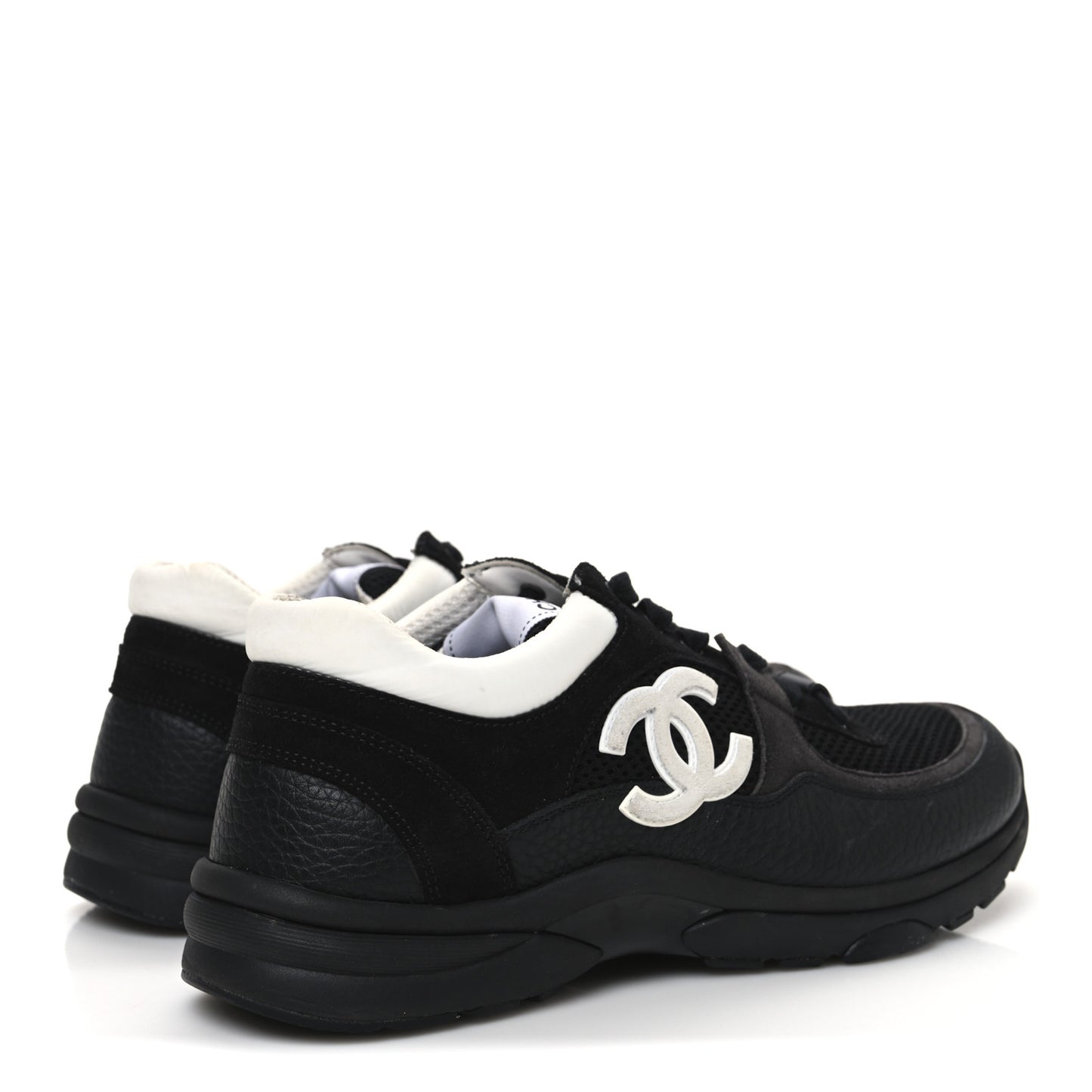 Mesh Suede Grained Calfskin Womens CC Sneakers 39 Black White