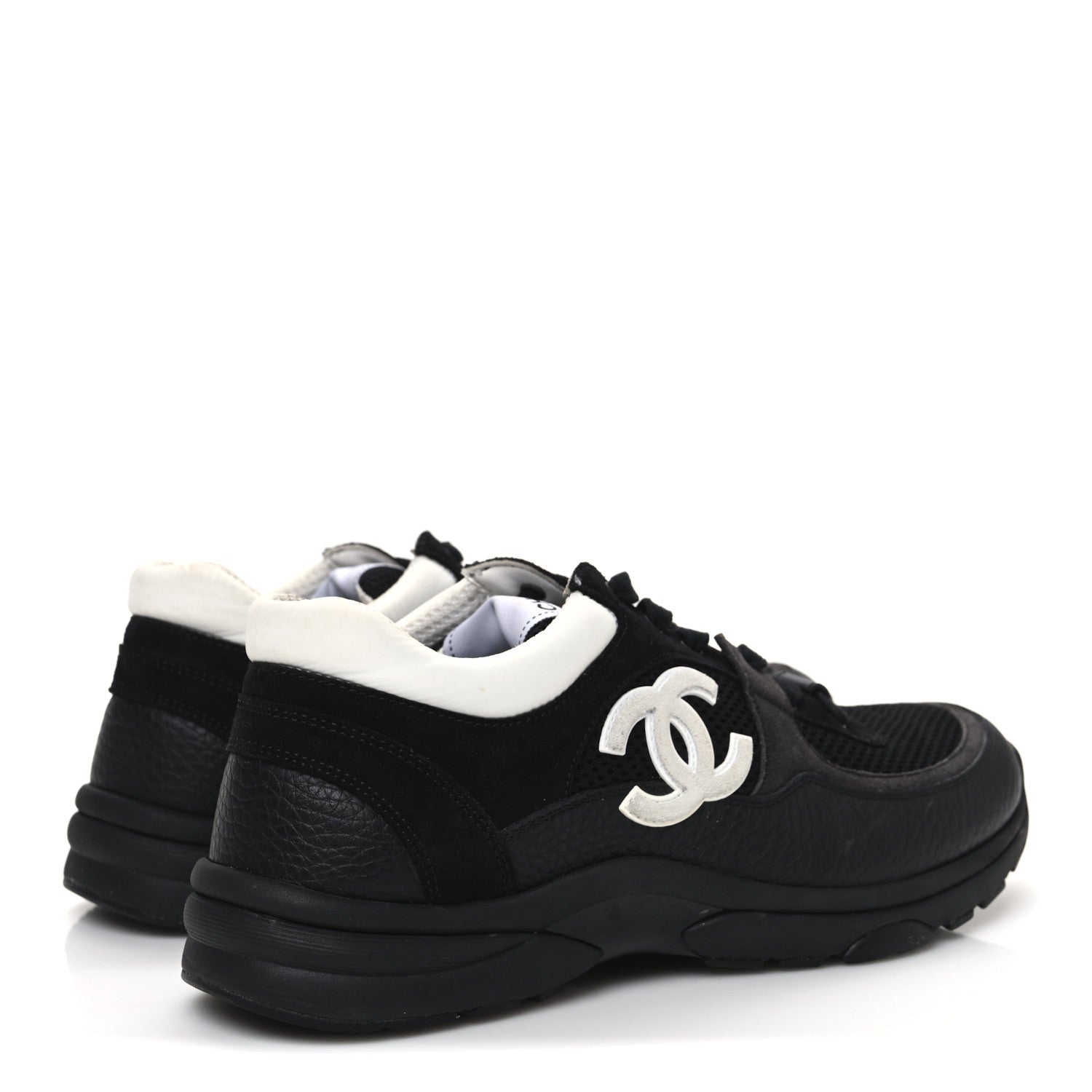 Chanel Mesh Suede Grained Calfskin Womens CC Sneakers 39 Black White 5 of 10