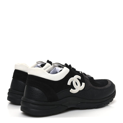 Chanel Mesh Suede Grained Calfskin Womens CC Sneakers 39 Black White 5 of 10