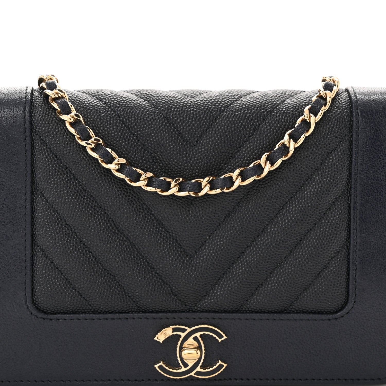 Chanel Caviar Chevron Quilted Vintage Mademoiselle Wallet On Chain WOC Navy Blue 9 of 12
