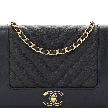 Chanel Caviar Chevron Quilted Vintage Mademoiselle Wallet On Chain WOC Navy Blue 9 of 12