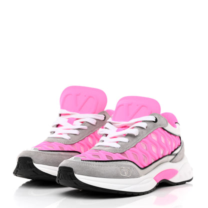 Valentino Garavani Suede Neoprene Mesh Womens Ready Go Runner Sneakers 36.5 Electric Pink Grey 3 of 9