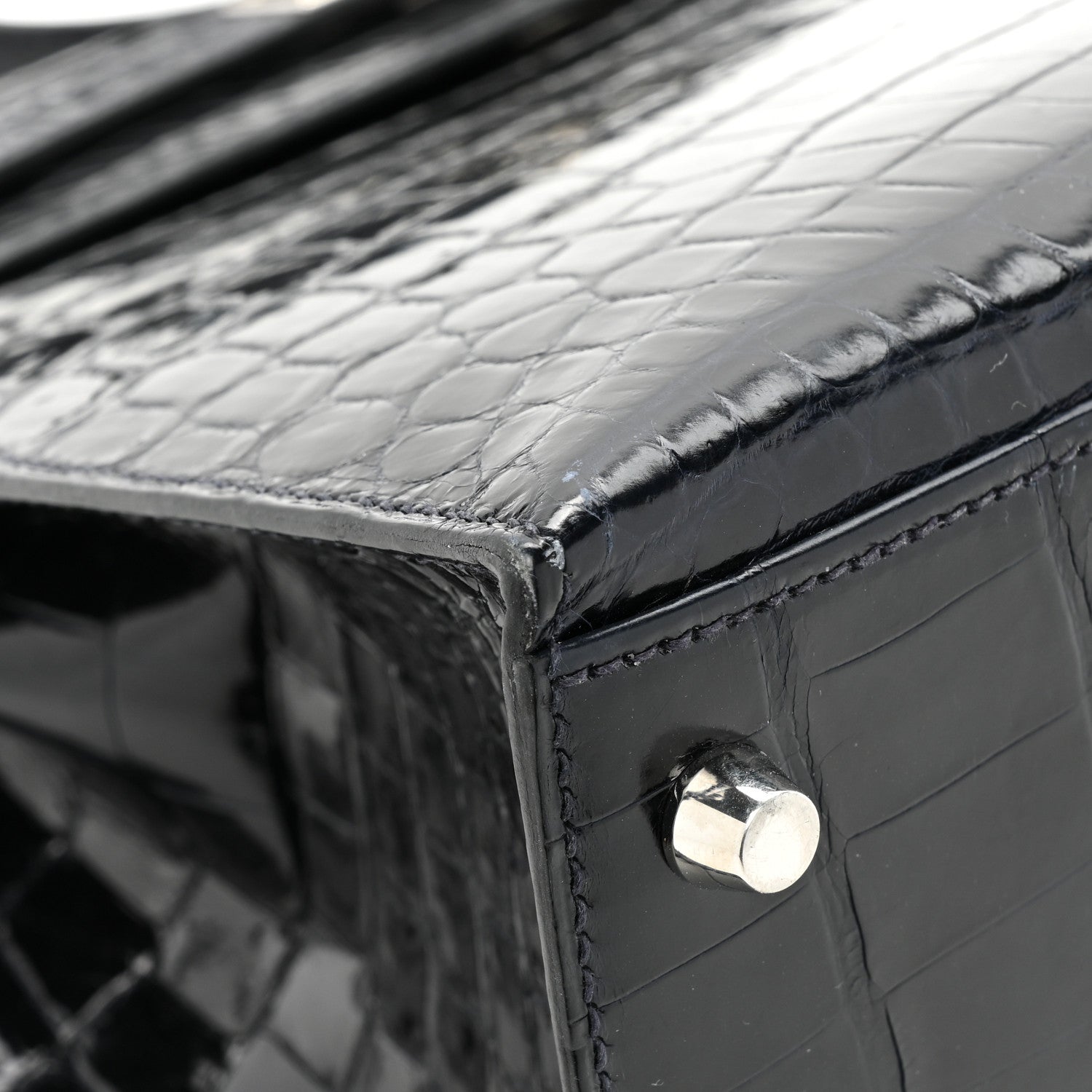 Hermes Shiny Niloticus Crocodile Kelly Sellier 28 Bleu Abysse 12 of 17