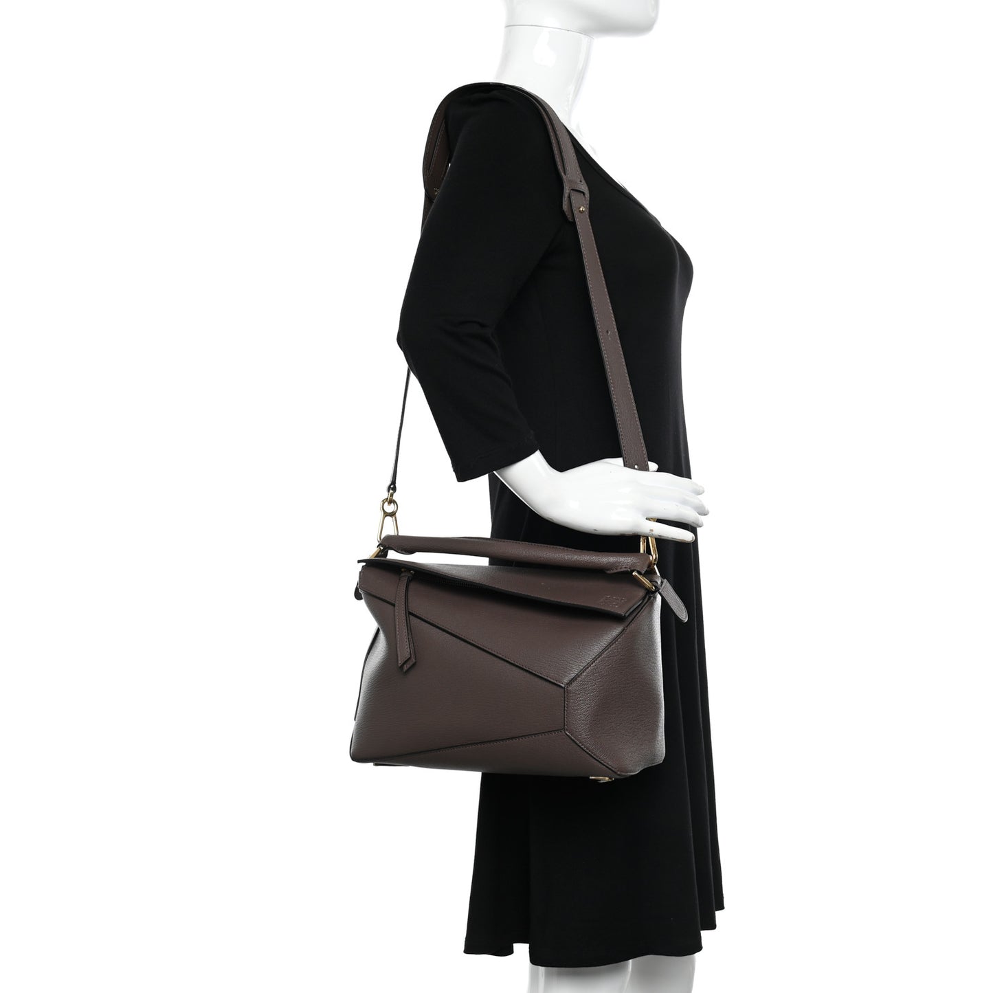 Goatskin Medium Puzzle Edge Bag Taupe