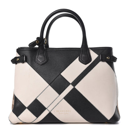 Burberry Grainy Calfskin Patchwork Medium Banner Tote Black White 1 of 22