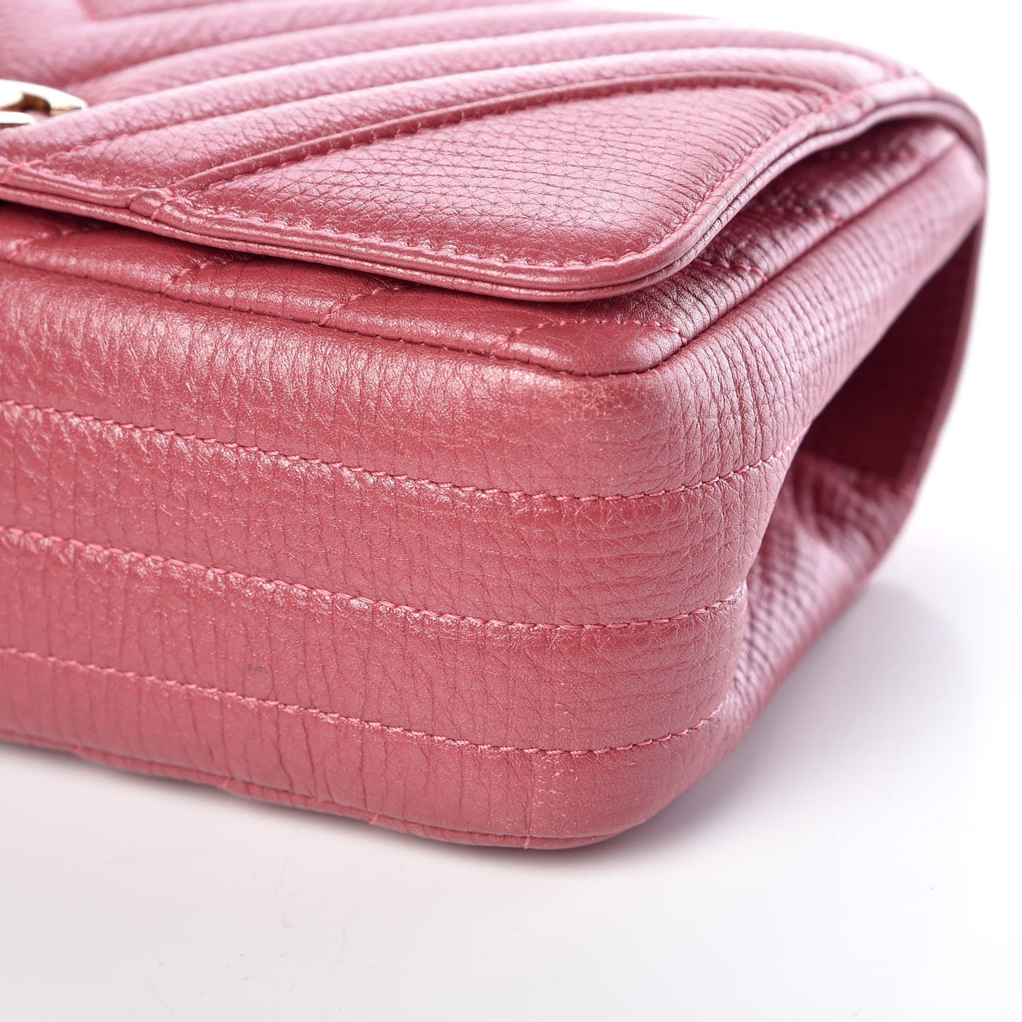 Calfskin Chevron Quilted Mini Statement Flap Pink
