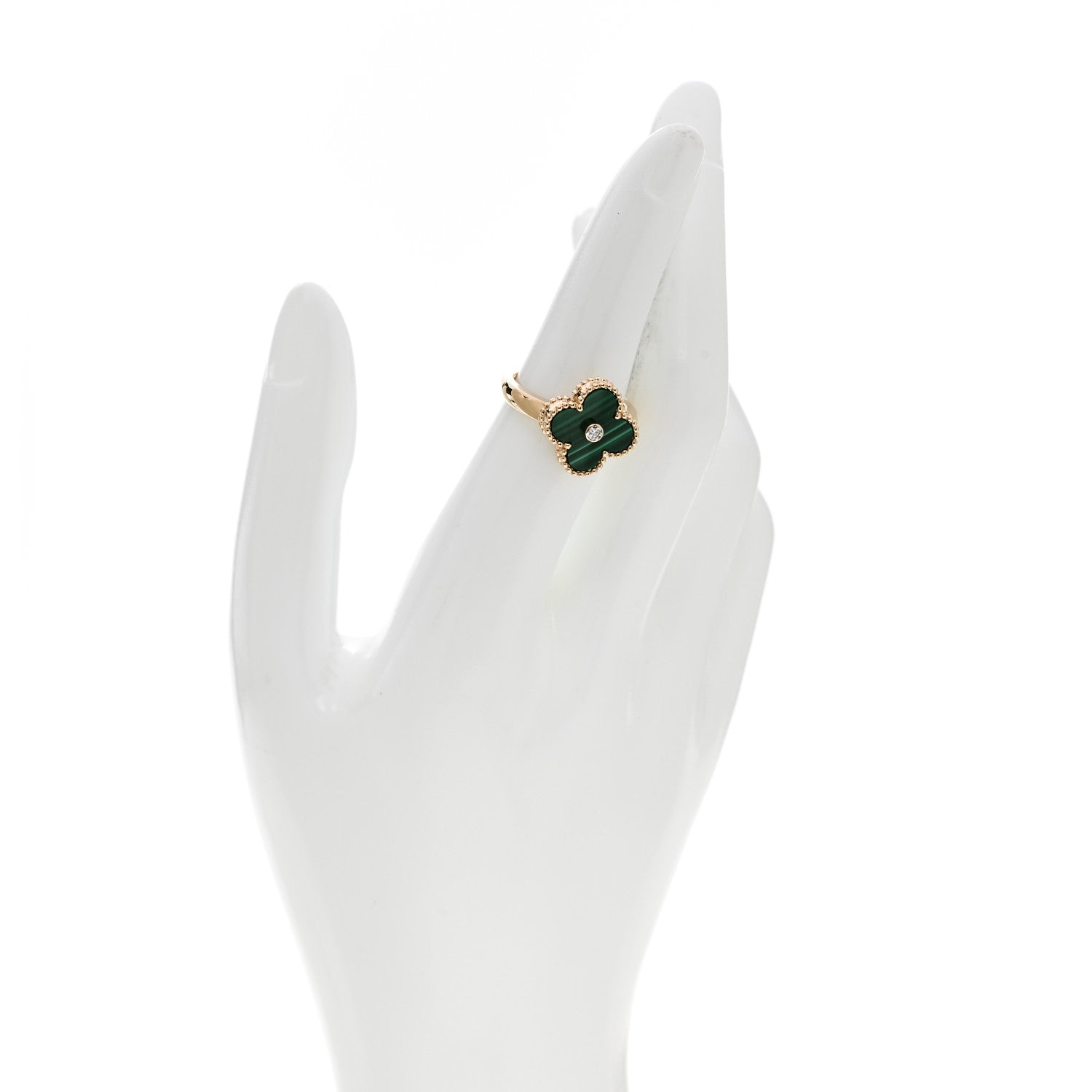 Van Cleef & Arpels 18K Yellow Gold Diamond Malachite Vintage Alhambra Ring 53 6.5 2 of 5
