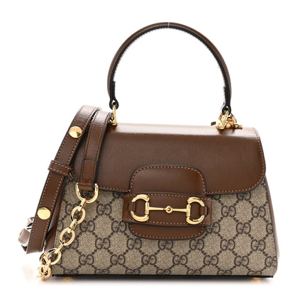 Gucci GG Supreme Monogram Azalea Calfskin Mini Horsebit 1955 Top Handle Flap Bag Beige Ebony Brown Sugar 1 of 10