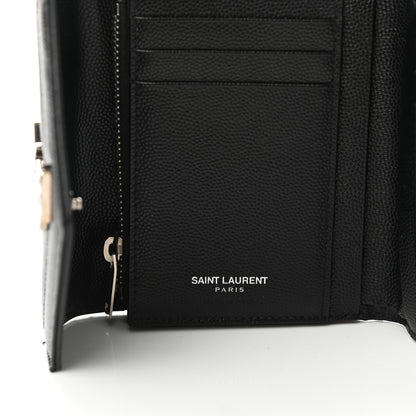 Saint Laurent Grain De Poudre Matelasse Chevron Monogram Compact Tri Fold Wallet Black 6 of 8