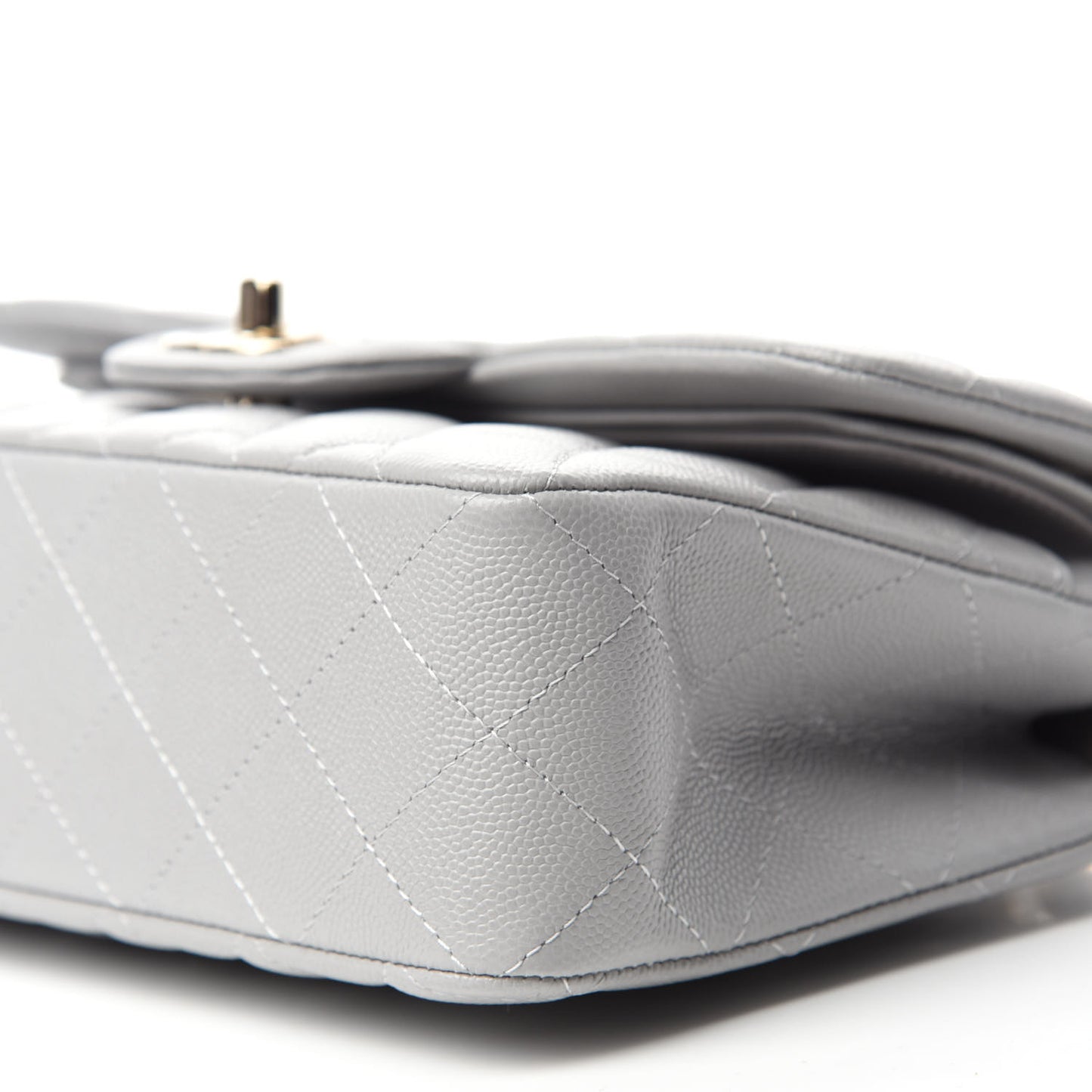 Caviar Quilted Small Double Flap Grey