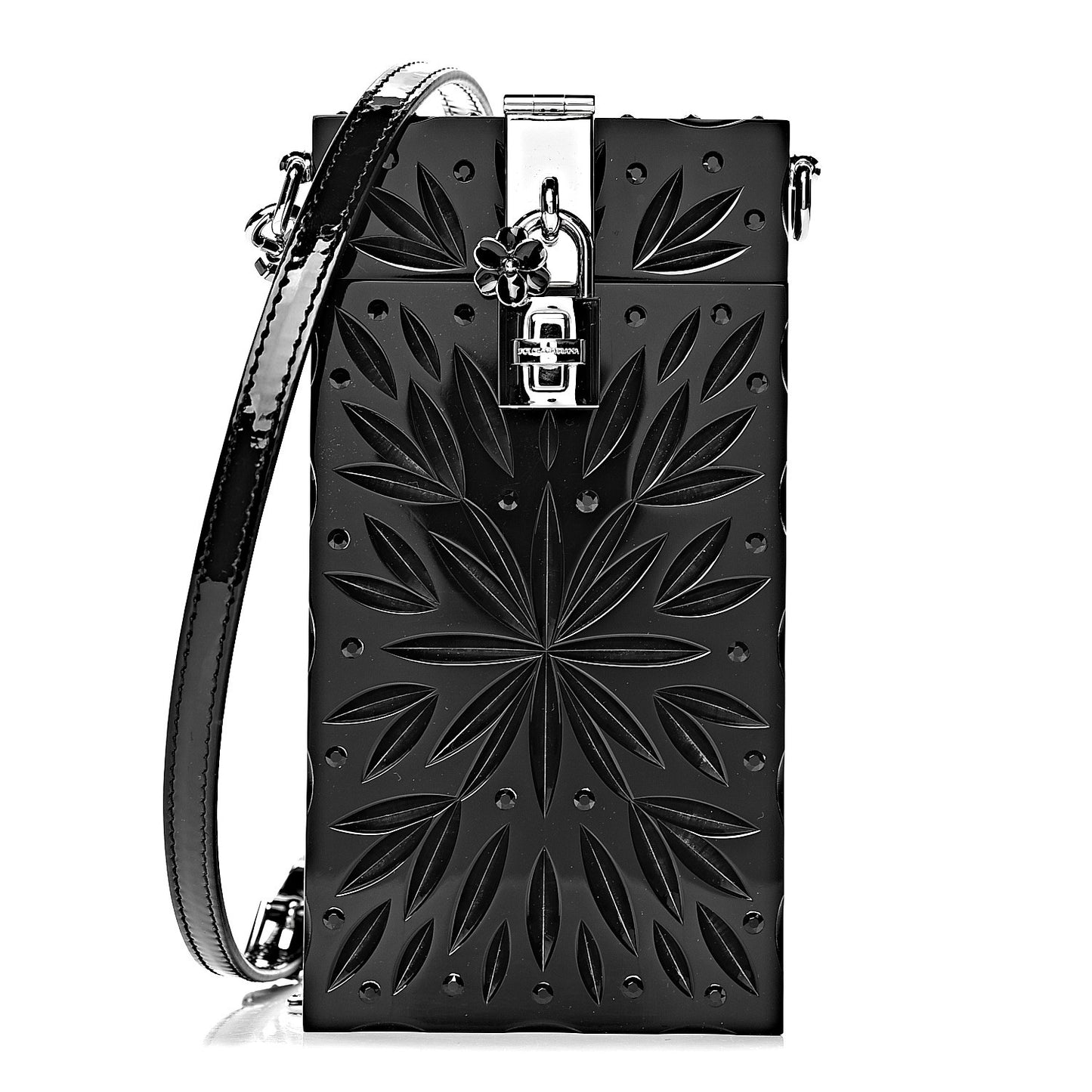 Crystal Embellished Plexiglass Phone Crossbody Black