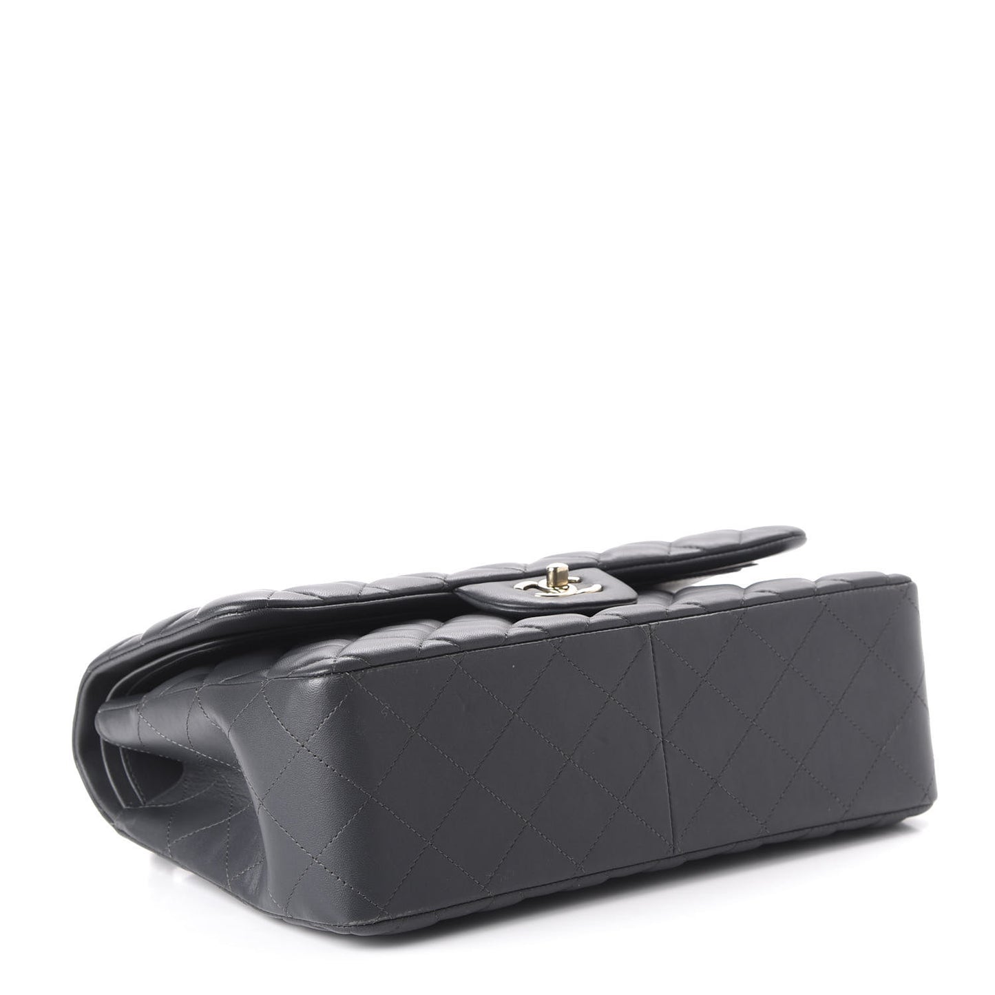 Lambskin Quilted Jumbo Double Flap Charcoal Grey