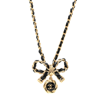 Chanel Metal Lambskin Chain CC Bow Necklace Black Gold 4 of 6