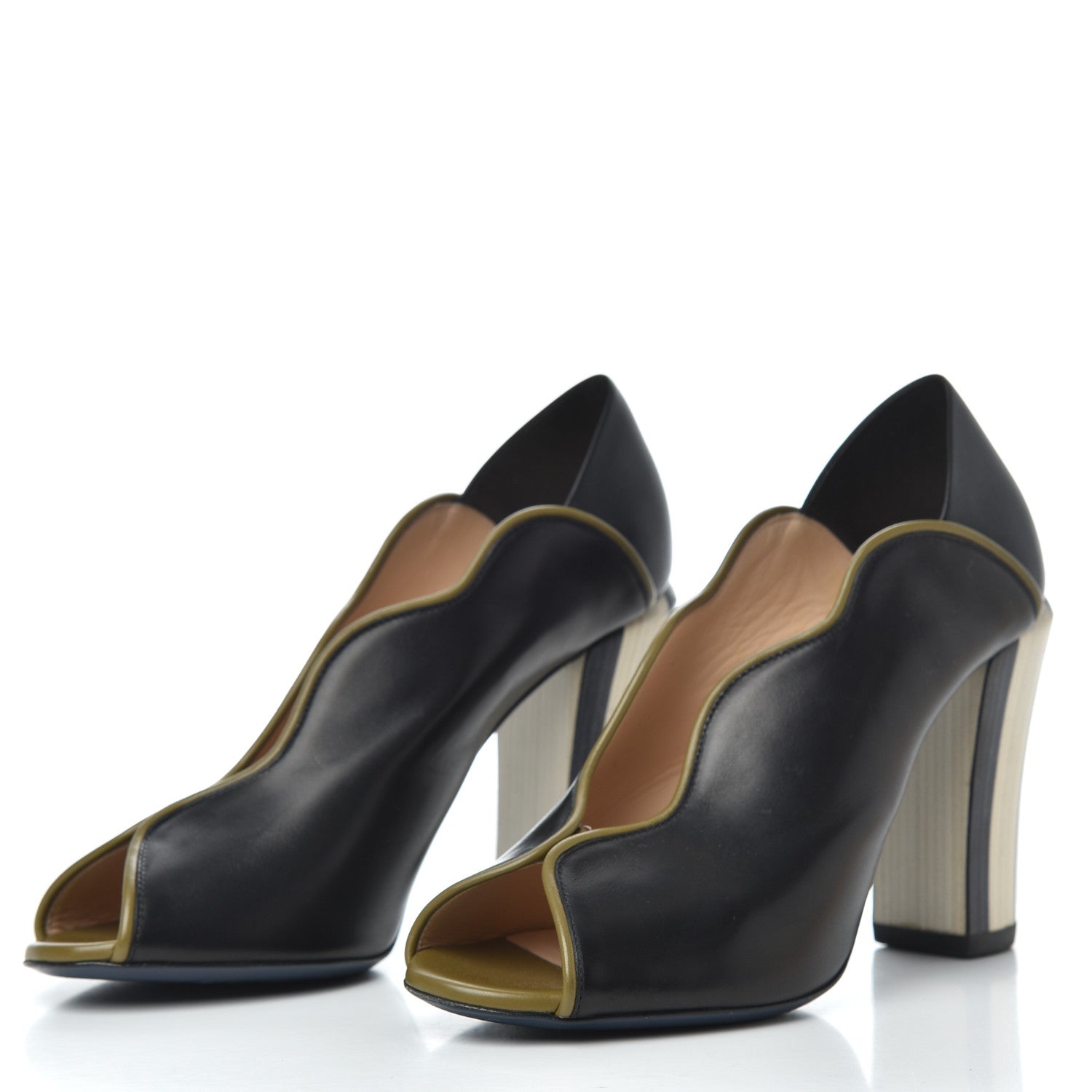 Fendi Scalloped Peep Toe Pump 39 Black 3 of 9