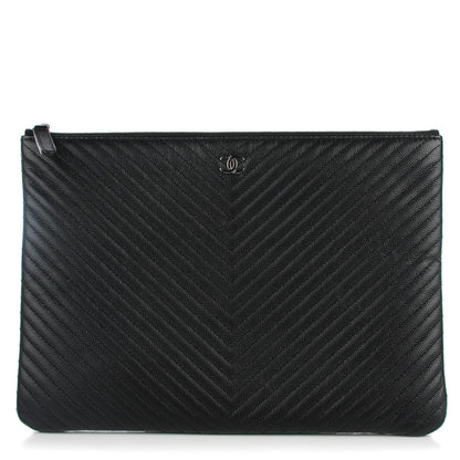 Chanel Caviar Chevron Medium Cosmetic Case Black 1 of 7