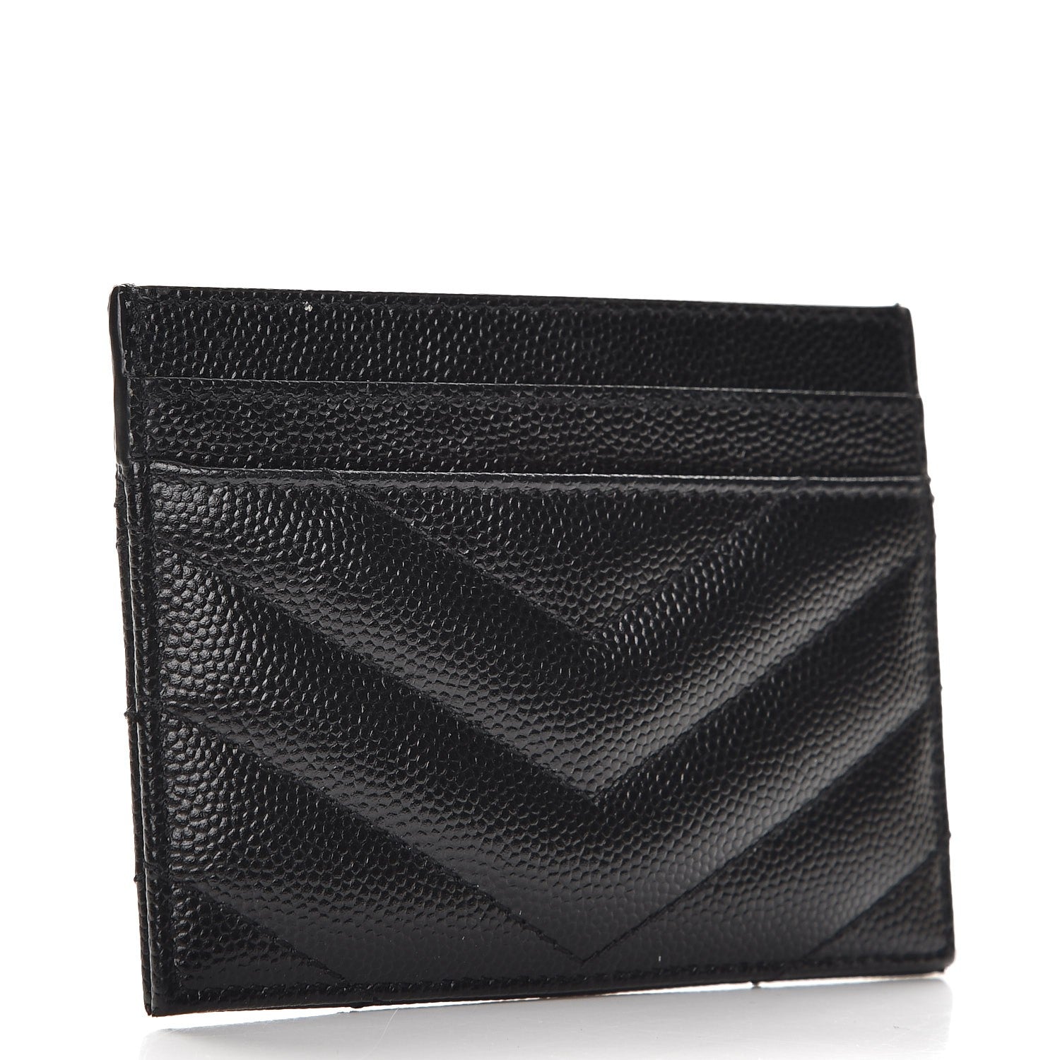 Saint Laurent Grain De Poudre Matelasse Chevron Monogram Credit Card Case Black 3 of 8