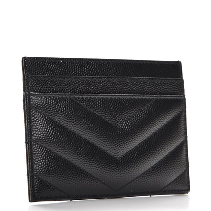 Saint Laurent Grain De Poudre Matelasse Chevron Monogram Credit Card Case Black 3 of 8