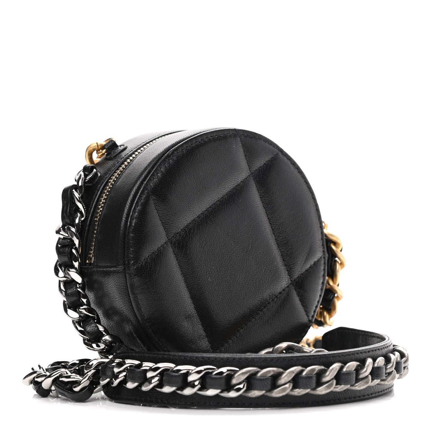 Lambskin Quilted Chanel 19 Round Clutch With Chain Black