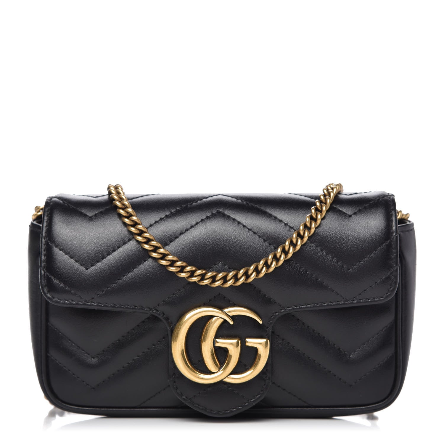 Gucci Calfskin Matelasse Super Mini GG Marmont Shoulder Bag Black 1 of 11