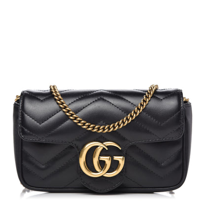 Gucci Calfskin Matelasse Super Mini GG Marmont Shoulder Bag Black 1 of 11