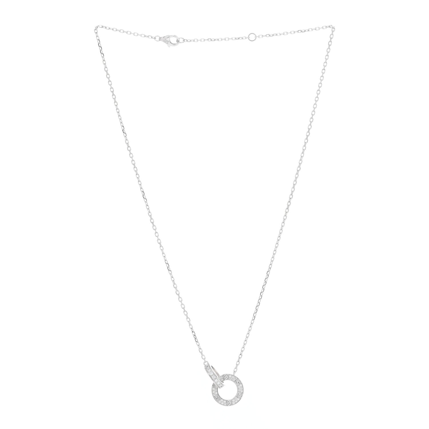 Cartier 18K White Gold Diamond Interlocking LOVE Paved Necklace 3 of 5