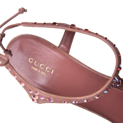 Gucci Suede Crystal Ankle Strap Sandals 39.5 Pink 7 of 8