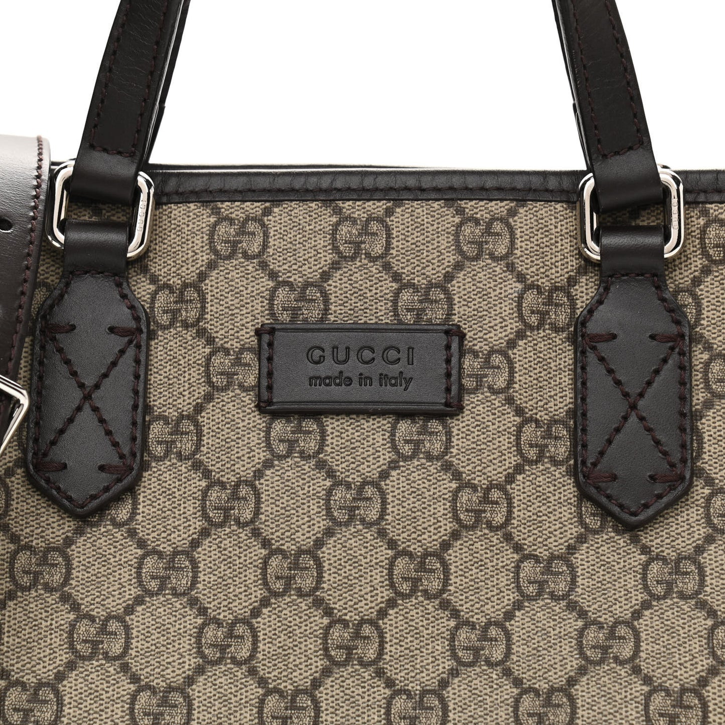 GG Supreme Monogram Small Zippered Tote Dark Brown