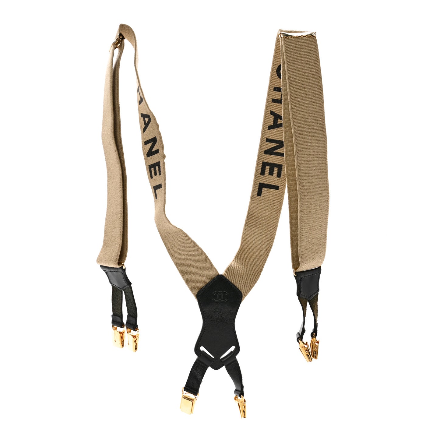 Elastic Logo Suspenders Beige Black
