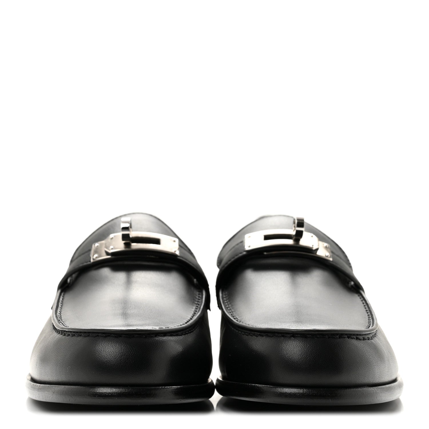 Hermes Calfskin Womens Destin Loafers 37.5 Black 3 of 10