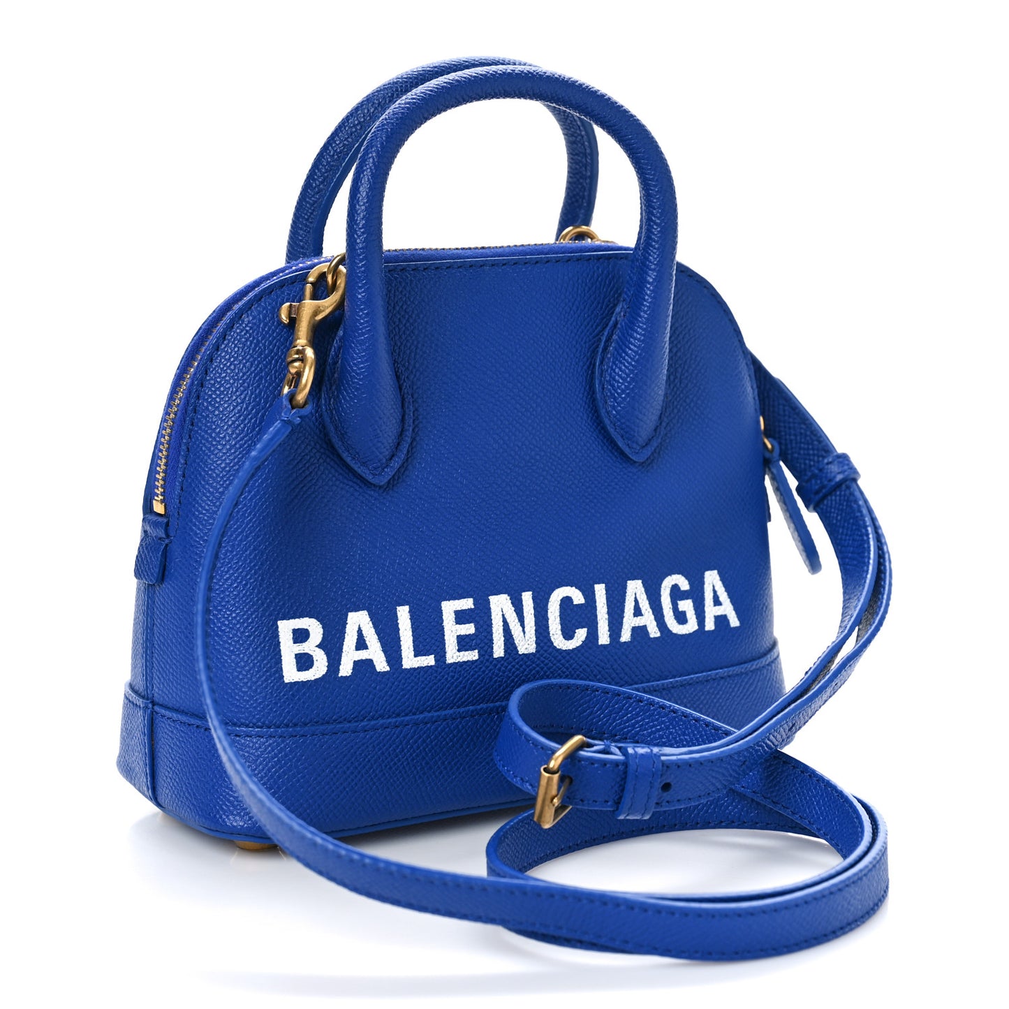 Signature Grained Calfskin Logo XXS Ville Top Handle Bag Bleu Roi White