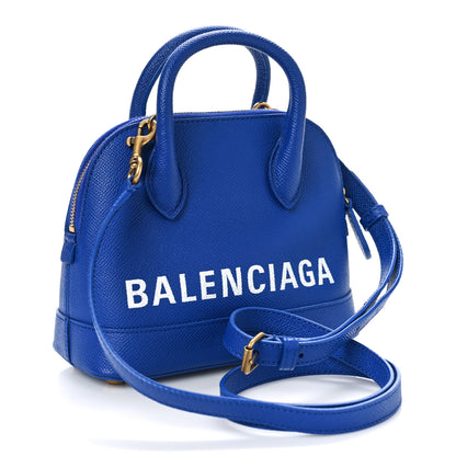 Balenciaga Signature Grained Calfskin Logo XXS Ville Top Handle Bag Bleu Roi White 3 of 8