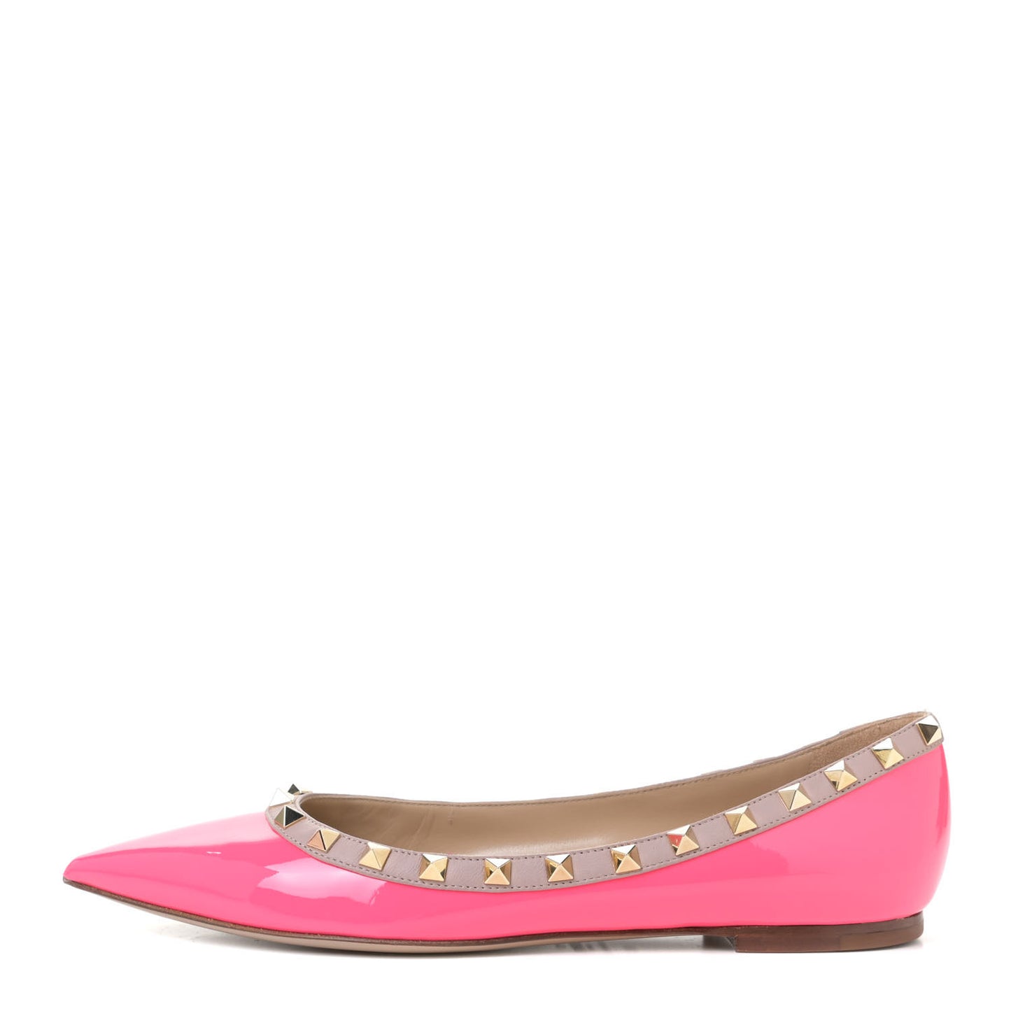Patent Nappa Rockstud Ballerina Flats 38.5 Fuxia Fluo Poudre