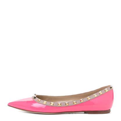 Valentino Garavani Patent Nappa Rockstud Ballerina Flats 38.5 Fuxia Fluo Poudre 1 of 13