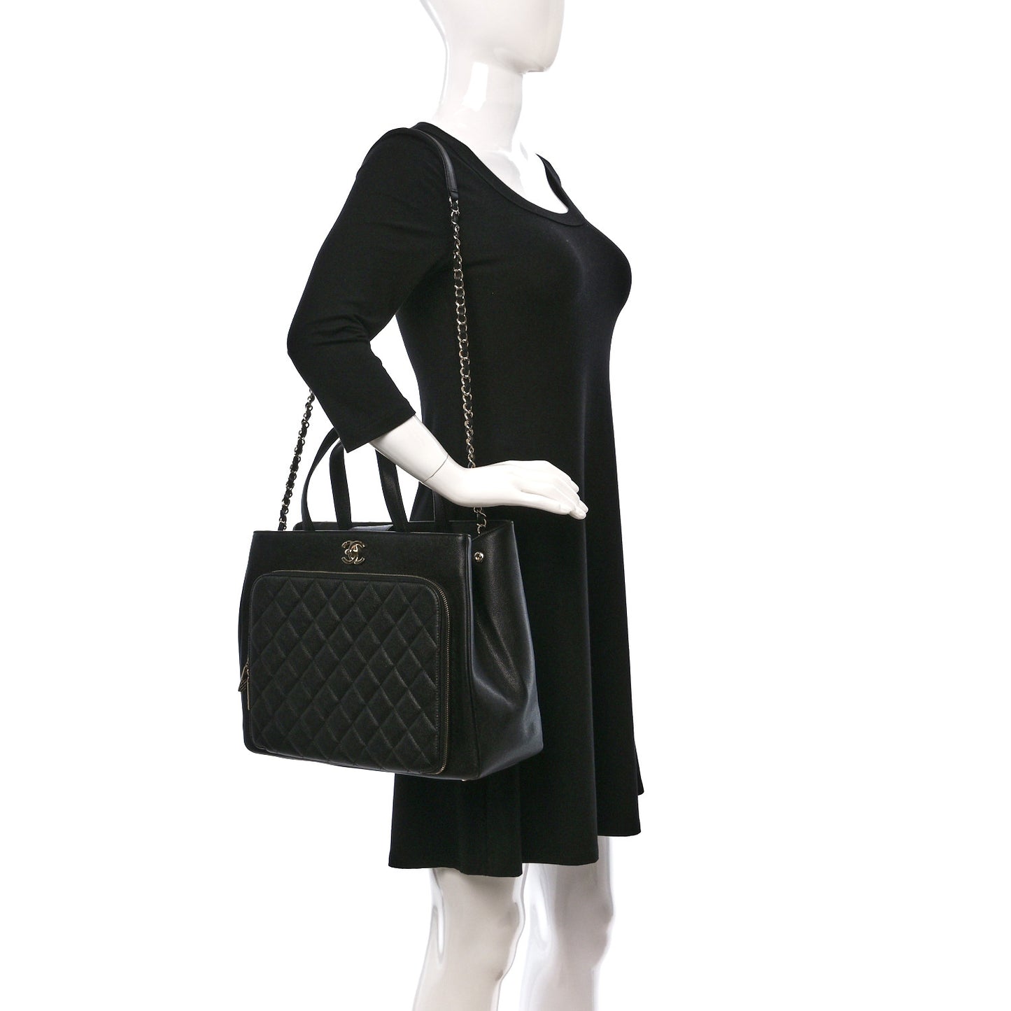 Caviar Quilted Large Business Affinity Shopping Bag Black