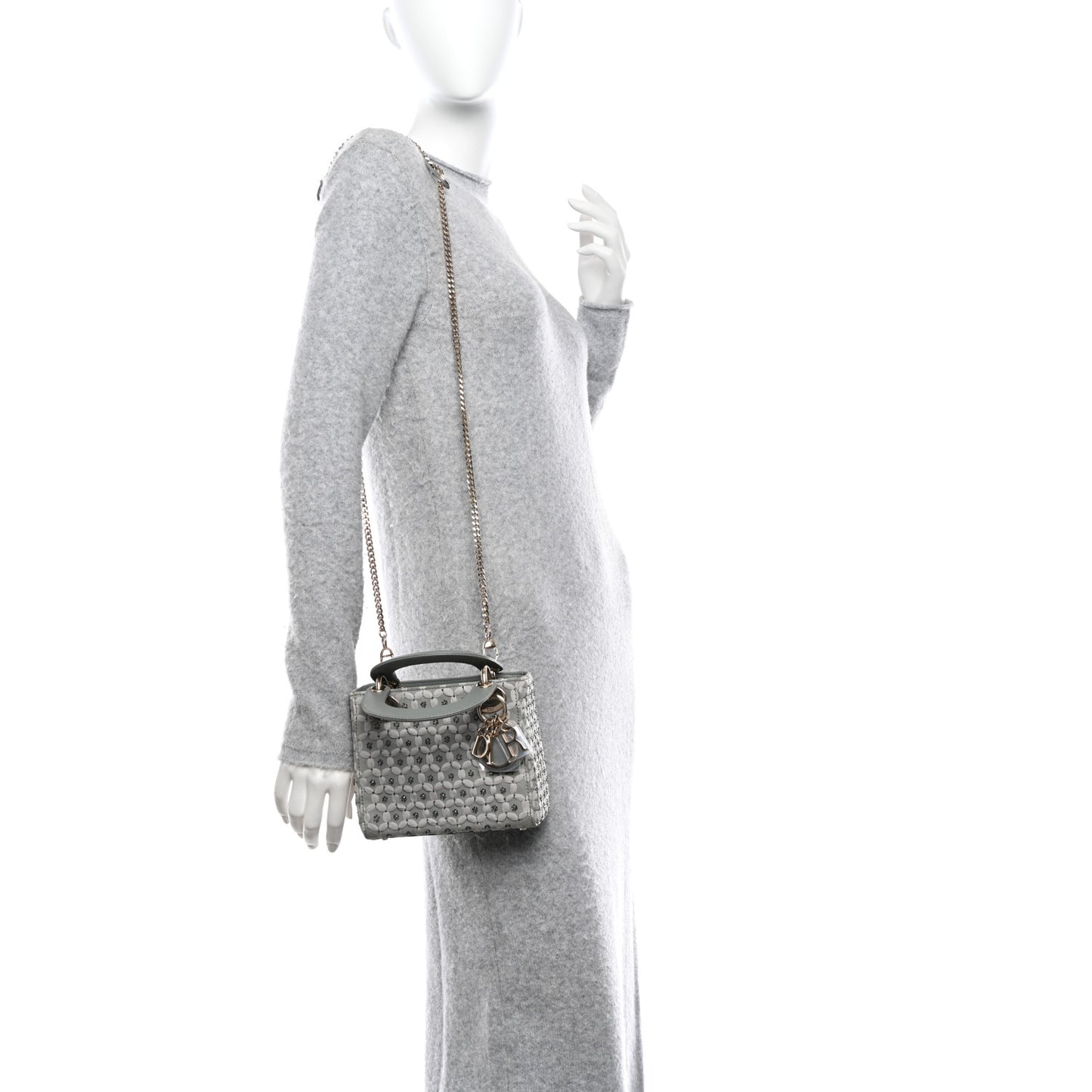 Suede Beaded Ribbon Mini Lady Dior Grey