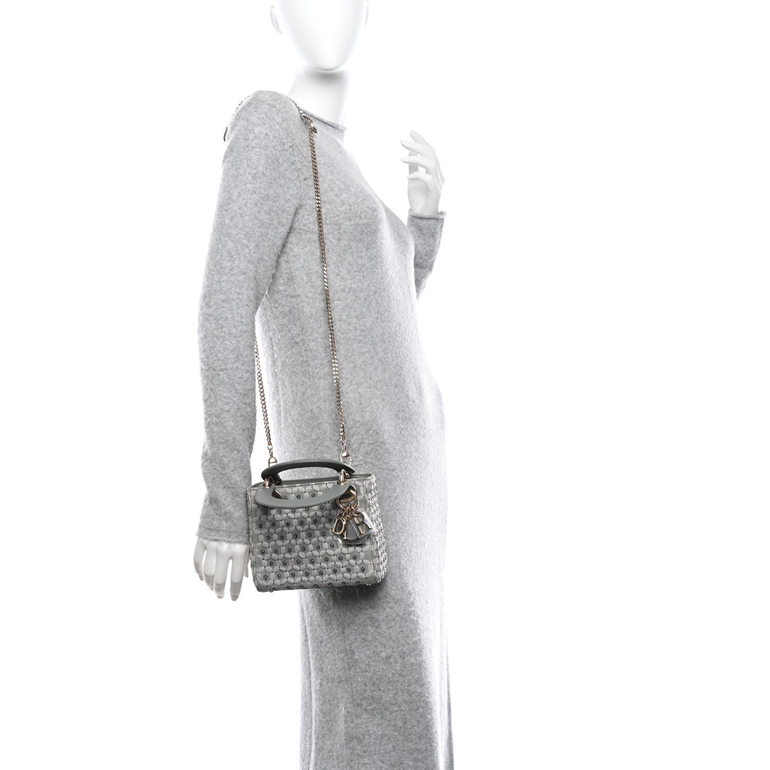 Christian Dior Suede Beaded Ribbon Mini Lady Dior Grey 2 of 10