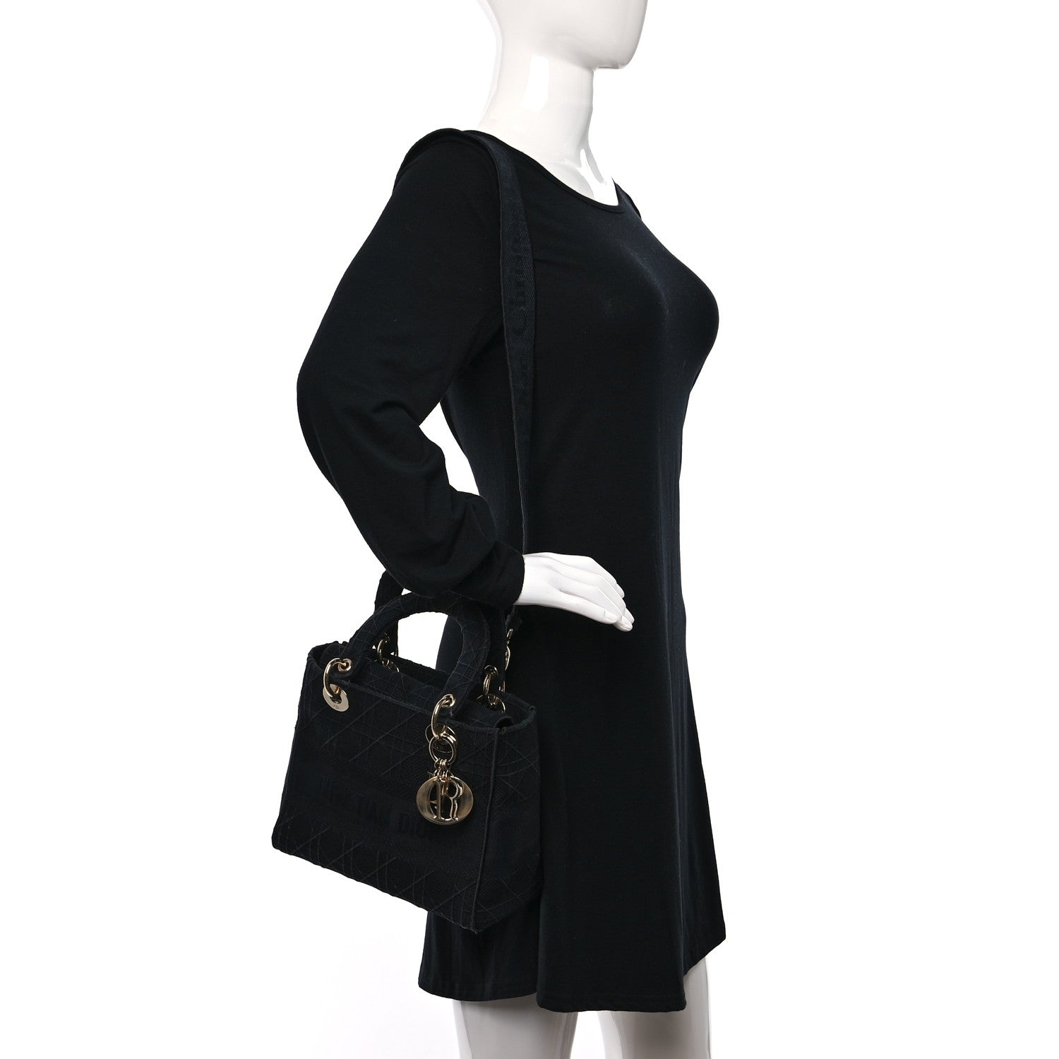 Christian Dior Canvas Embroidered Cannage Medium Lady D-Lite Black 3 of 9