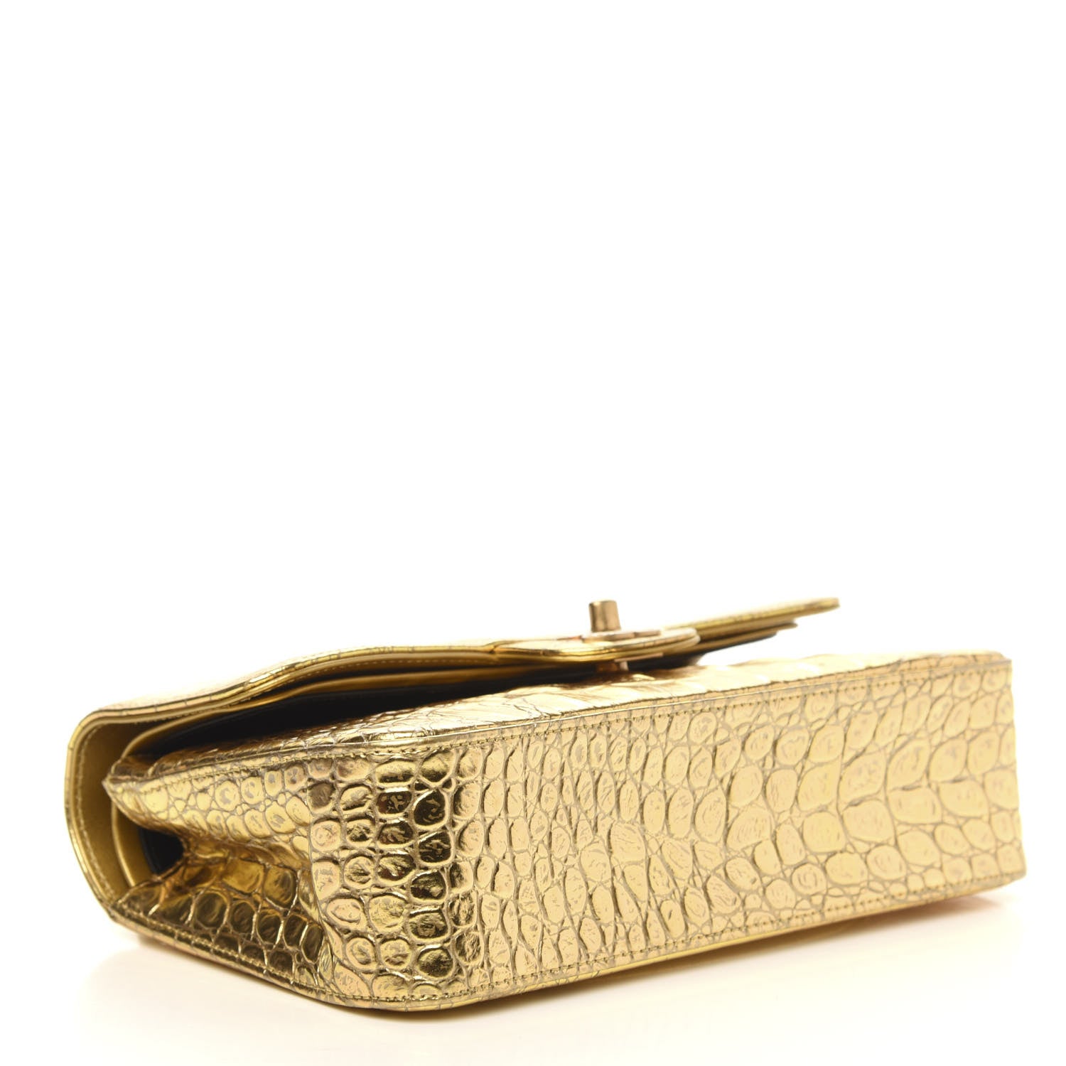 Chanel Metallic Calfskin Crocodile Embossed Cocodile Small Double Flap Gold Gold 4 of 12