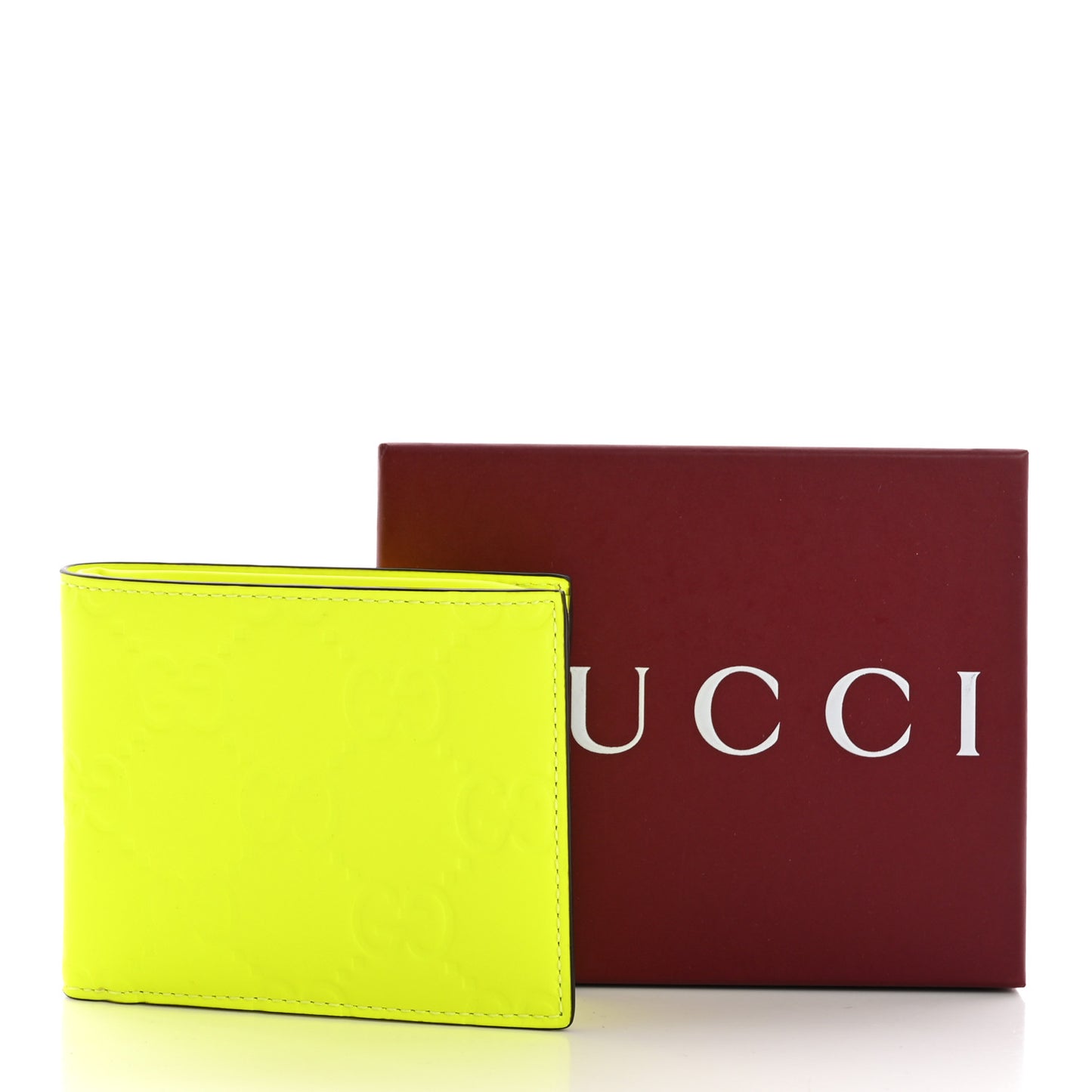 Rubber Effect GG Embossed Bi-Fold Wallet Fluorescent Yellow