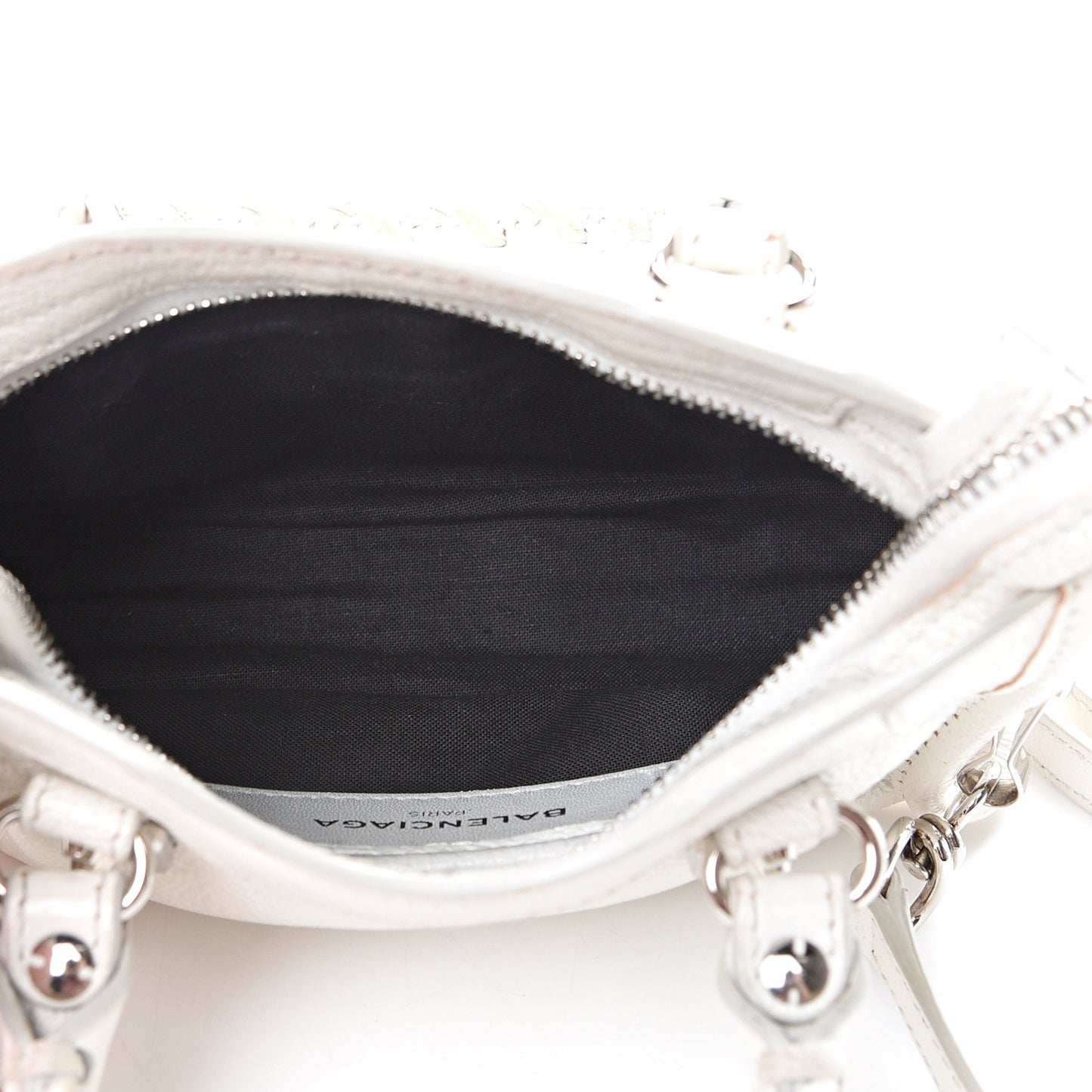 Chevre Silver Metallic Edge Hardware Nano City White