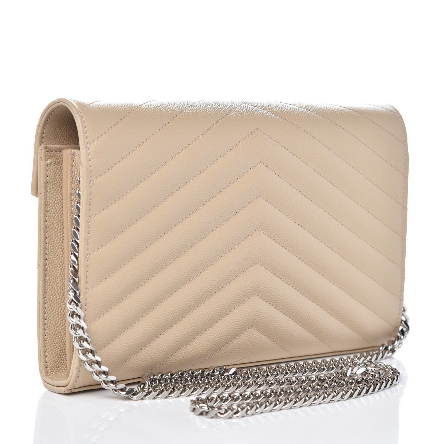 Grain De Poudre Matelasse Chevron Monogram Chain Wallet Nude Powder