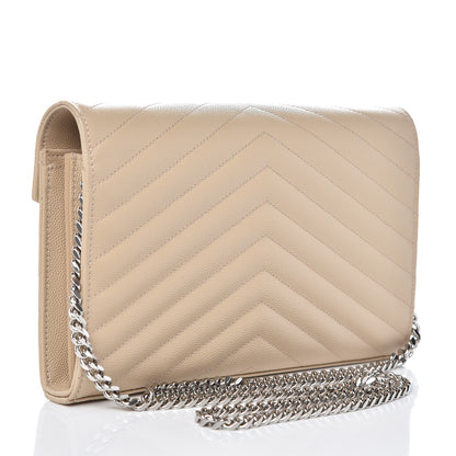 Saint Laurent Grain De Poudre Matelasse Chevron Monogram Chain Wallet Nude Powder 3 of 6