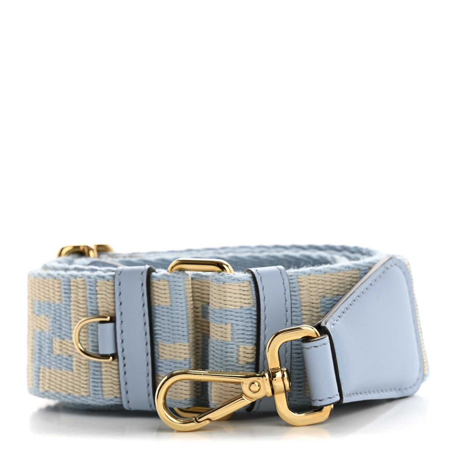 Fendi Jacquard Ribbon Vitello King FF Bi-Color Intreccio Adjustable Strap You Azzurro Baby Latte 1 of 6