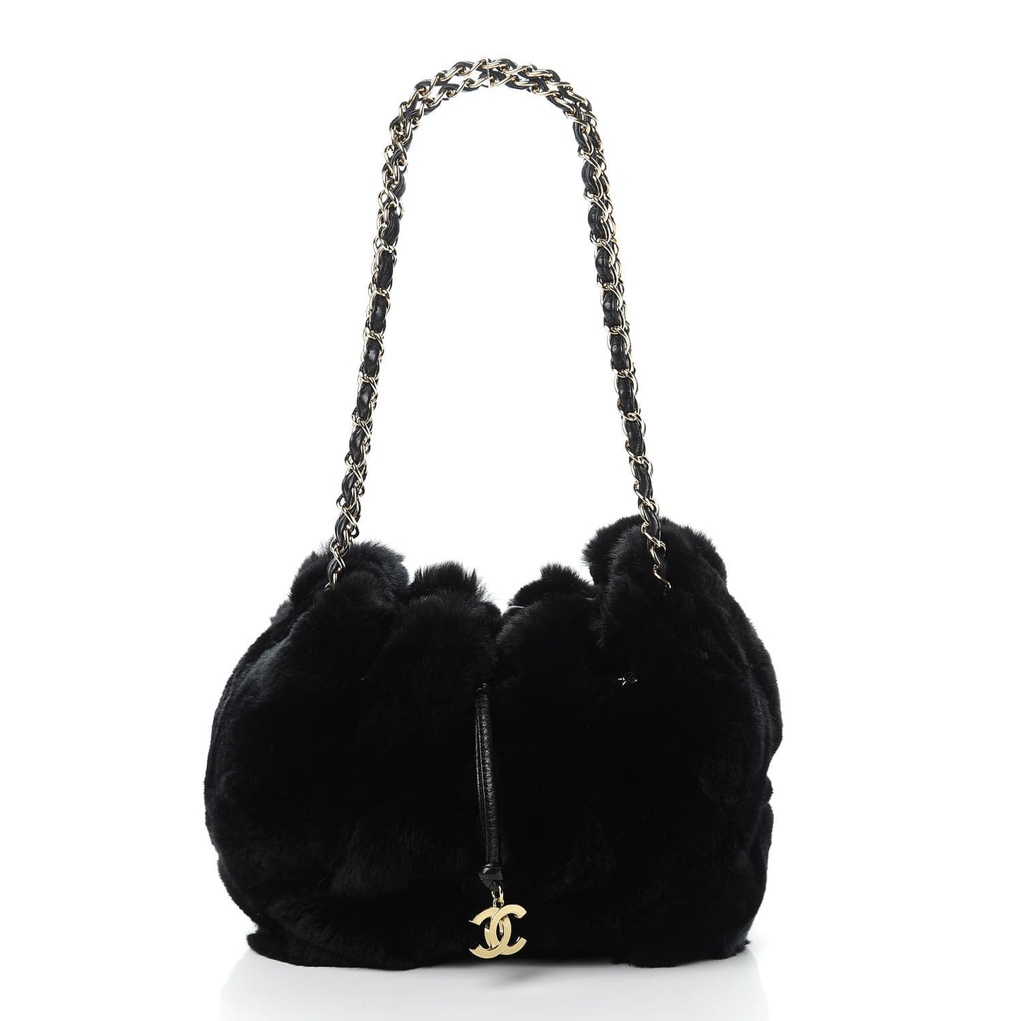 Rabbit Fur Harlequin Shoulder Bag Black