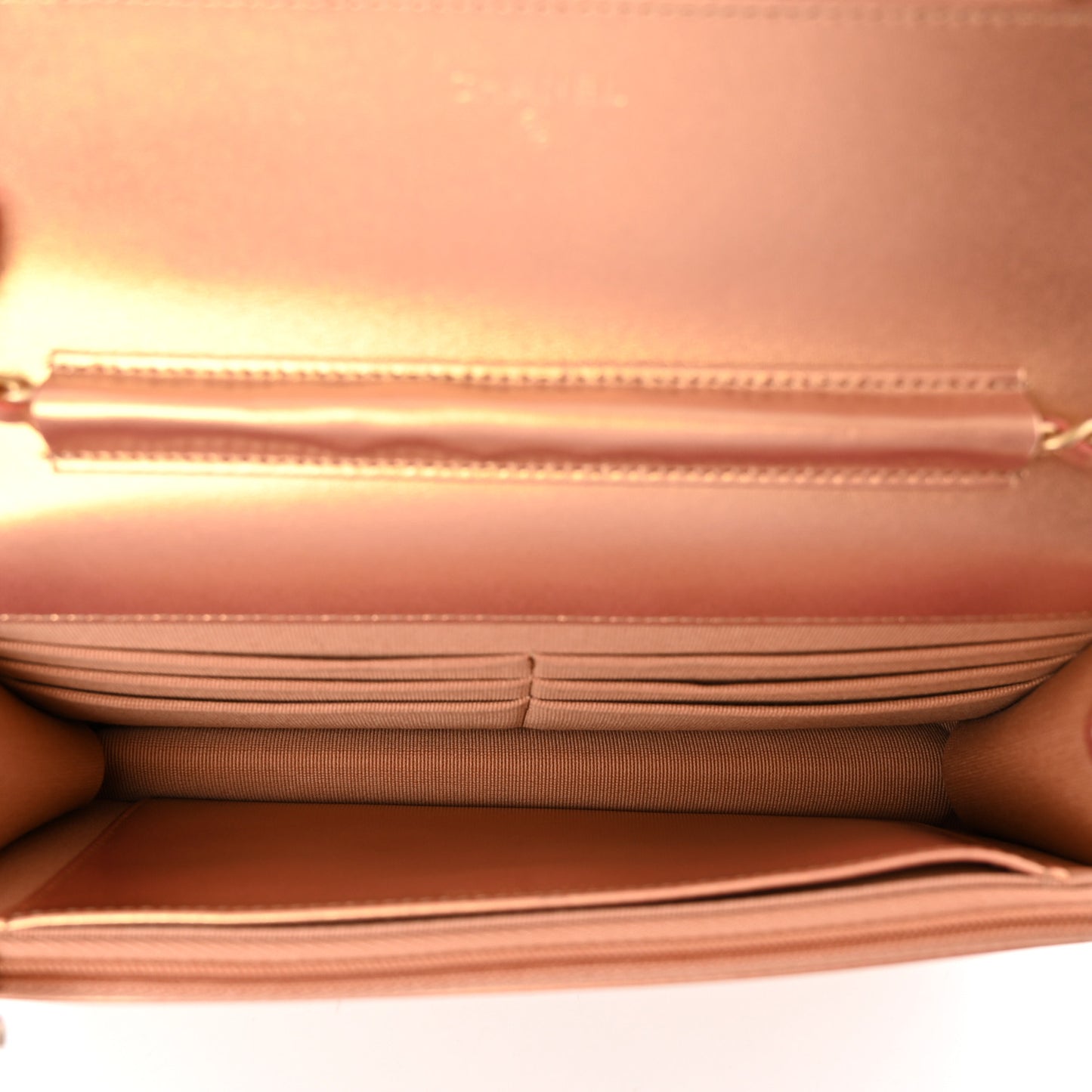 Metallic Lambskin Quilted Wallet On Chain WOC Golden