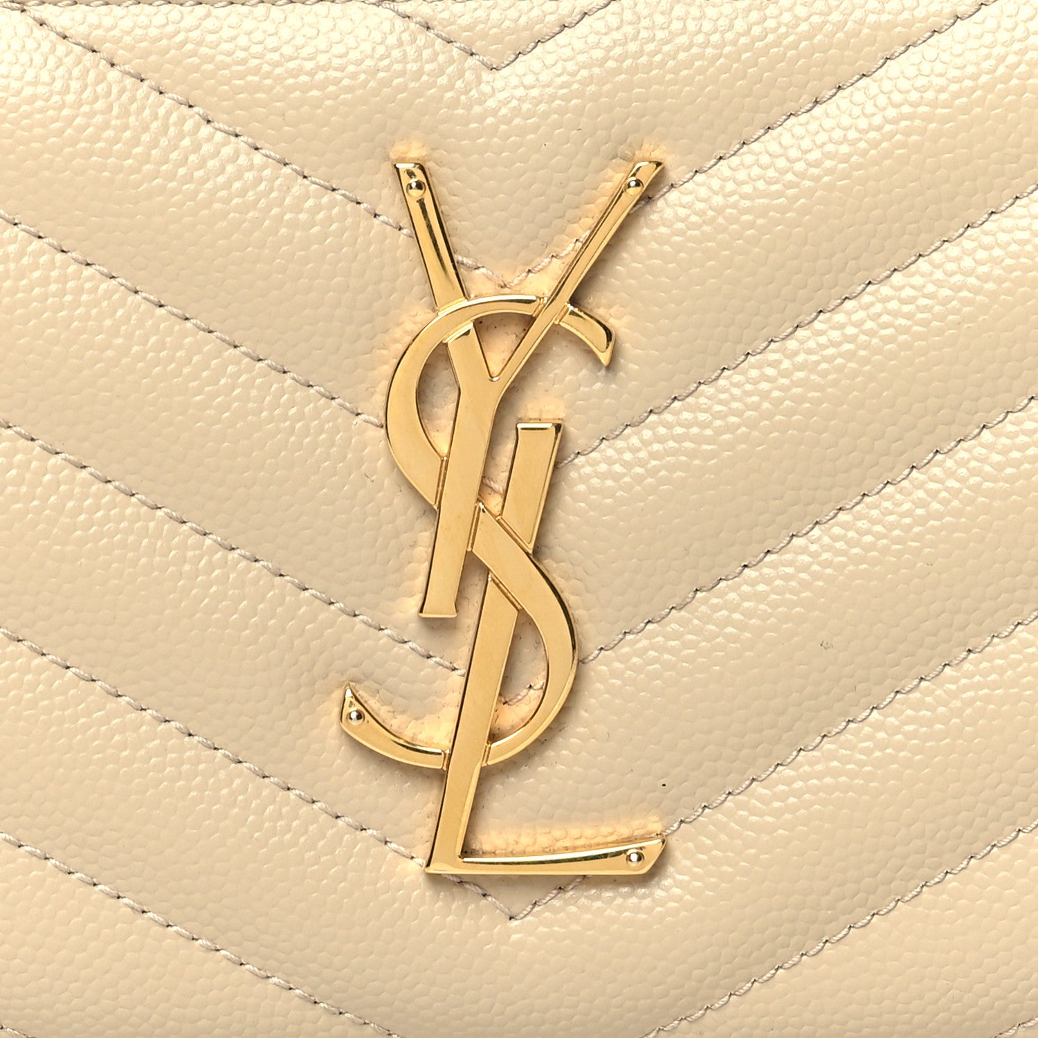 Saint Laurent Grain De Poudre Matelasse Chevron Monogram Zip Around Wallet Dark Beige 8 of 13