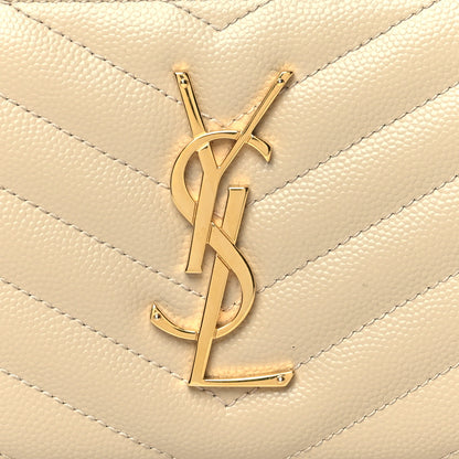 Saint Laurent Grain De Poudre Matelasse Chevron Monogram Zip Around Wallet Dark Beige 8 of 13