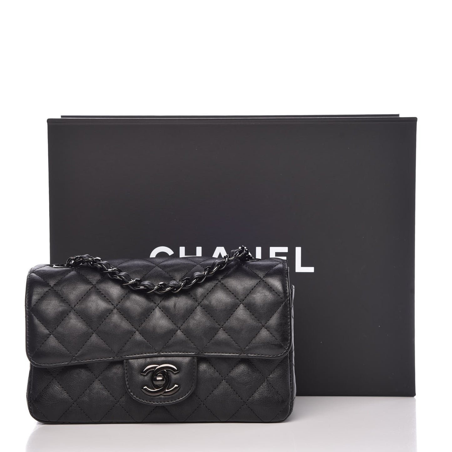 Crumpled Calfskin Quilted Mini Rectangular Flap So Black